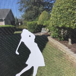Woman Golfer Double-Sided Rubberized Magnetic Screen Décor For Non-Retractable Screens; Multipurpose, Helps to Stop Walking into screens, Covers small tears in Screens, Decorates screen area. Set of Two Magnets. Size 4” X 7.0”