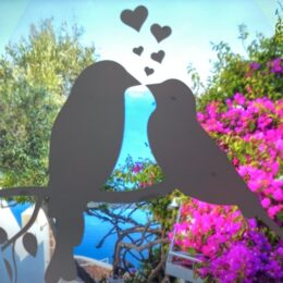 Lovebirds II - Decorative Window Cling Vinyl “Etched” Glass Decal – 8” x 12”. Objects are Opaque – Background is Clear