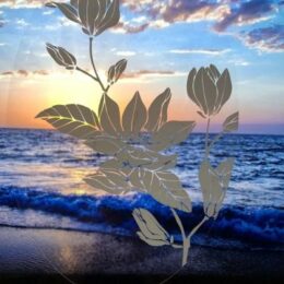 DCentral Flowers- Decorative Window Vinyl “Etched” Glass Cling Decal – 8” x 12”. Objects are Opaque – Background is Clear